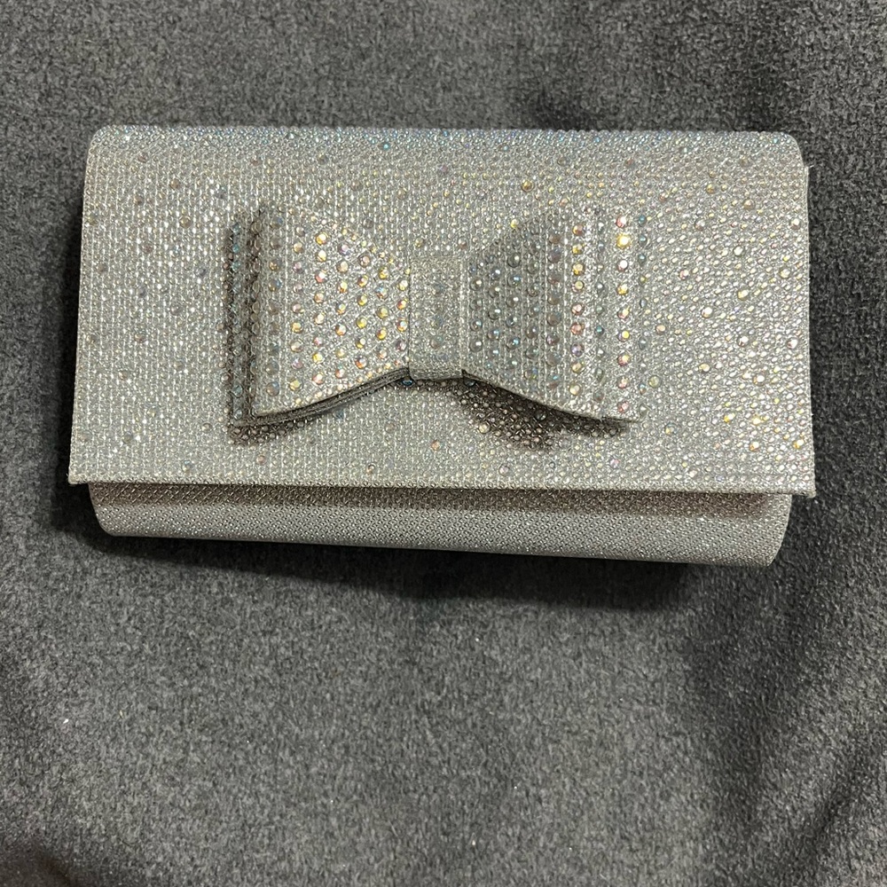 INC International Concepts Silver Crystal Bow Clutch